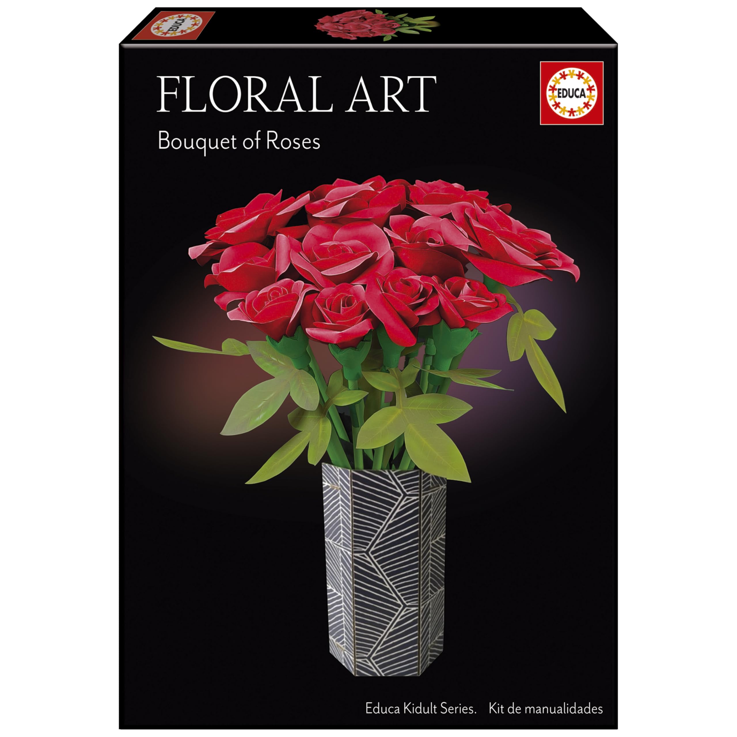 Educa - Ramo de Rosas Floral Art | Kit de Manualidades para Crear 12 Rosas de Papel sin Pegamento ni Tijeras | Flores y Rosas | Regalos San Valentín | A partir de 14 años (20139)