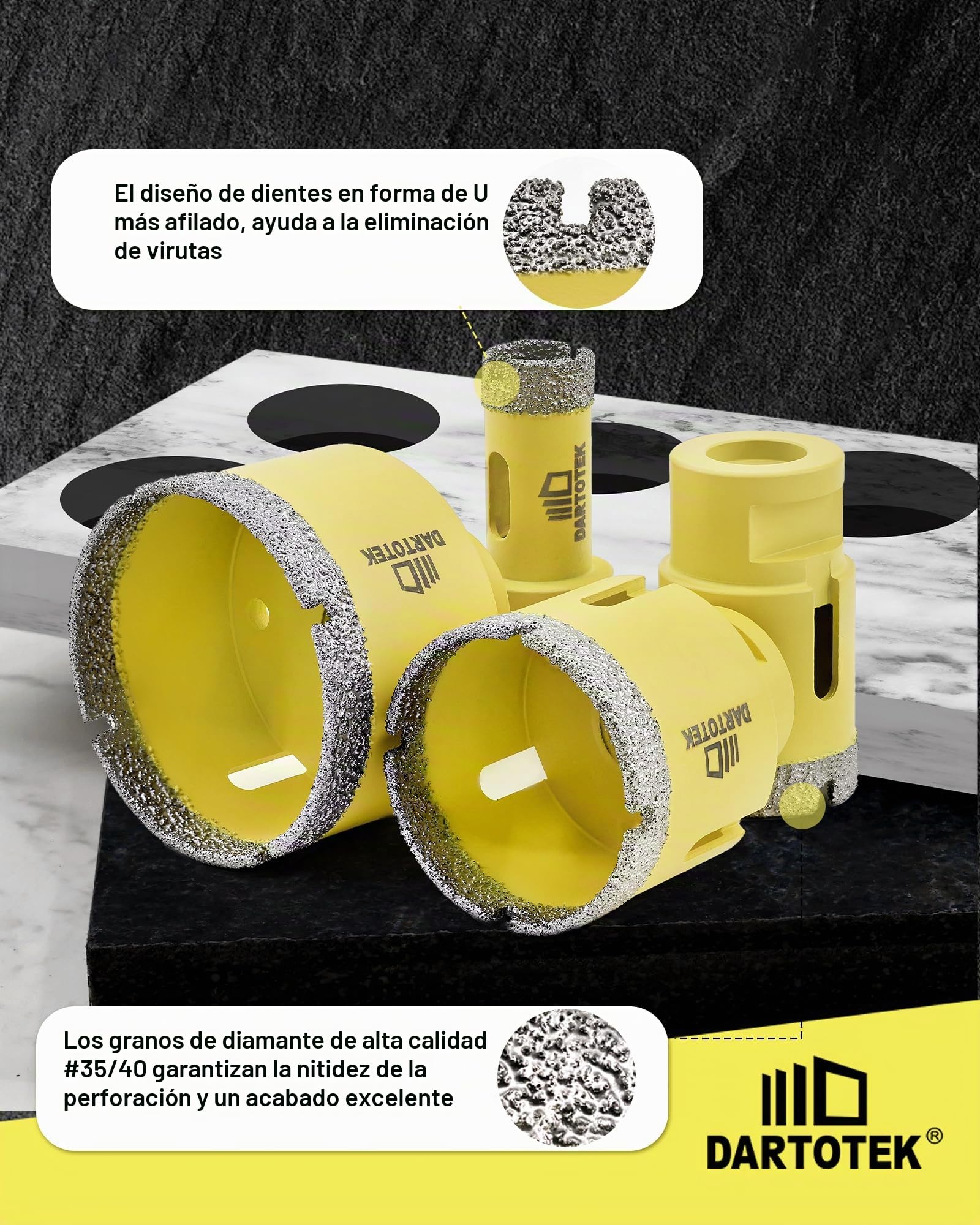 Brocas para Porcelánico 10 Piezas - 6/6/8/20/25/35/50mm x M14 Corona de Diamante, 35mm Broca de Chaflán, Aadaptador, 125mm Disco Diamante para Azulejos Cerámica Mármol Granito