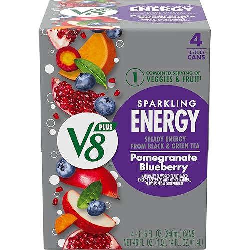 Miniatura 7 de V8 Sparkling +Energy, bebida energética saludable, energía natural del té, lata de 11.5 onzas, cereza negra (paquete de 12)