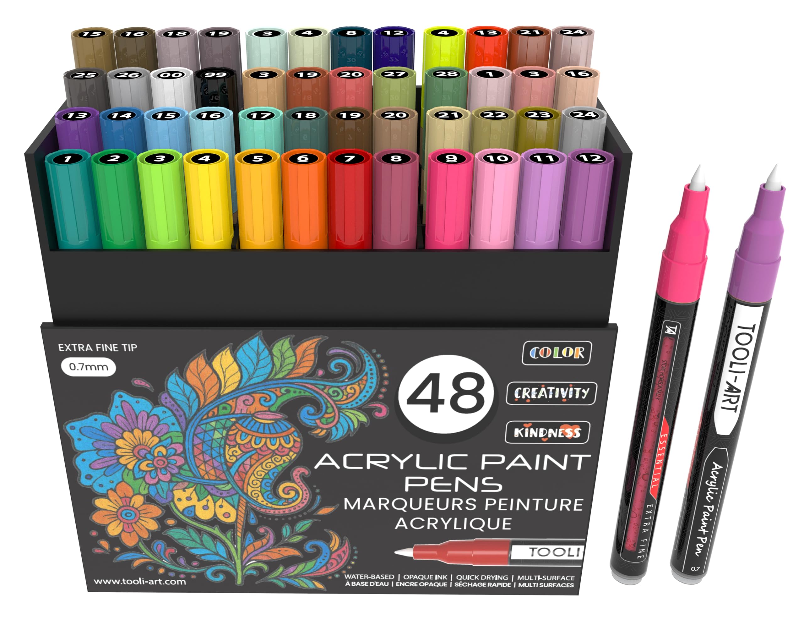 TOOLI-ART 48 pennarelli acrilici, edizione limitata, punta extra fine da 0,7 mm, per pittura su pietra e altro ancora, atossici, a base d'acqua