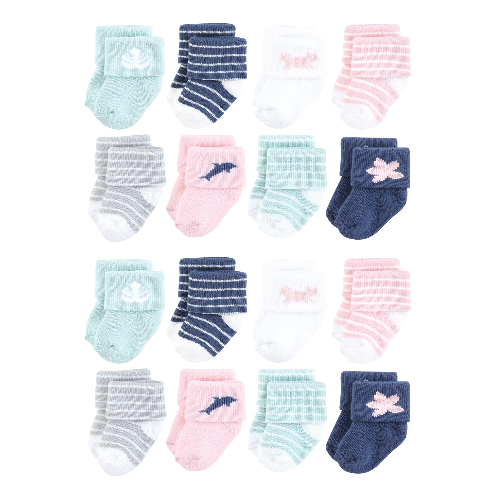 Hudson Baby Unisex Baby Cotton Rich Baby Terry Socks 16-Pack, Pink Dolphin, 6-12 Months