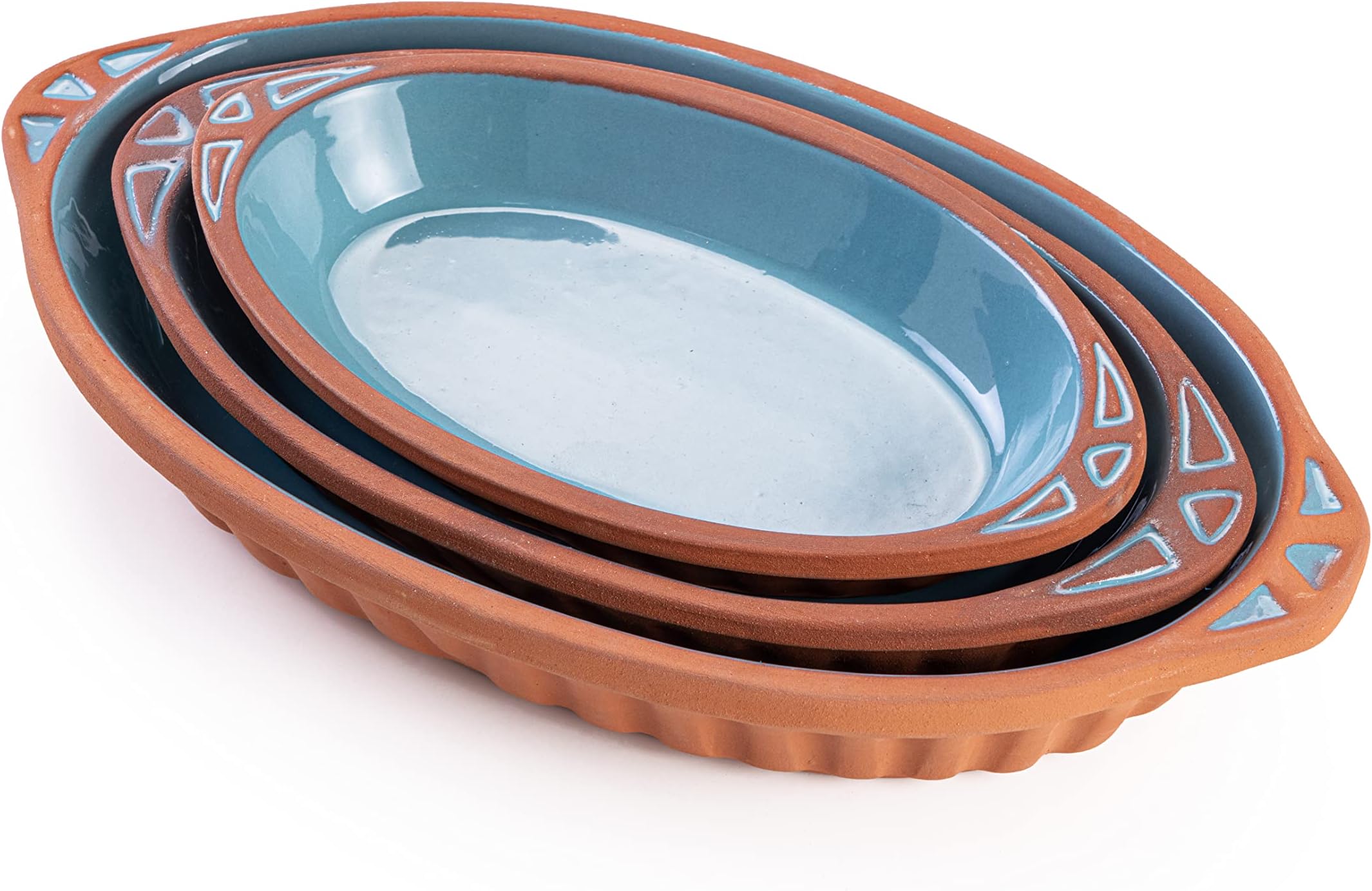 Terracotta Oval Oven Tray (WH) k Luksyol Oval Pots For Cooking With Handles, Pan for Mexican Indian Korean Dishes, Handmade Cookware, Glazed Clay Pot For Oven, Clay Pot For Cooking, Clay Pan For