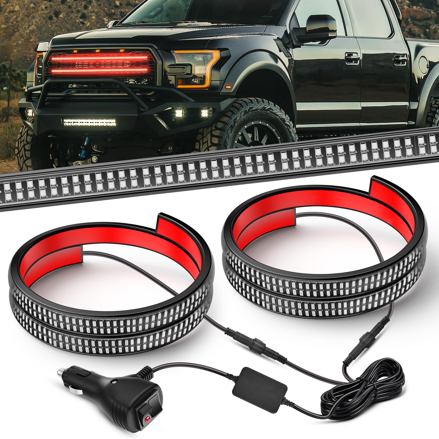 Nilight 2PCS 24" Truck Grille Strobe Light Strips 384 LED Red