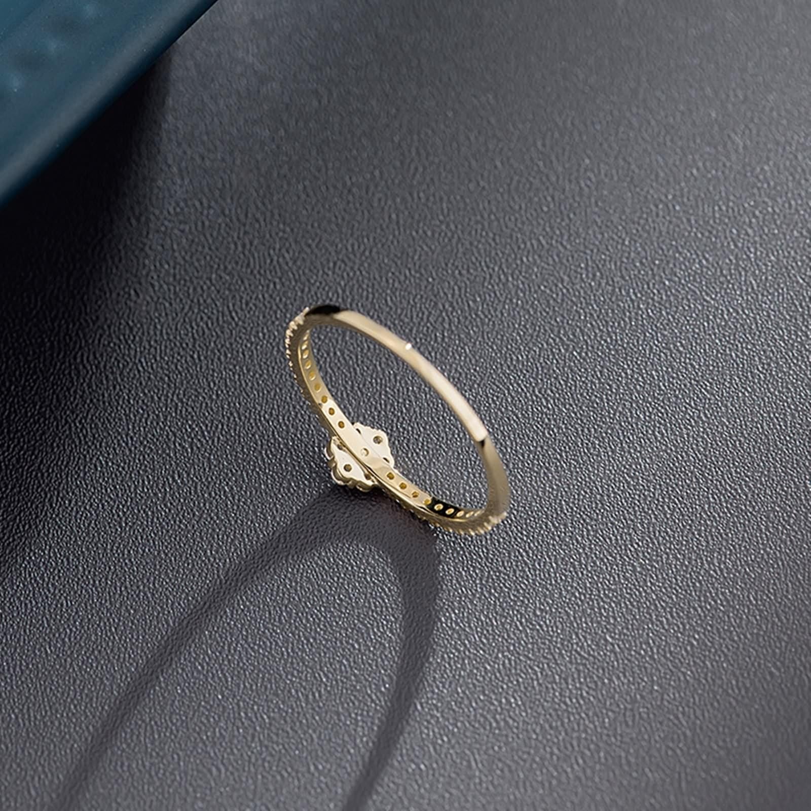 14 Karat Gelbgold Damenringe Diamant Weiß, Promise Ring mit Blumen-Zirkonia