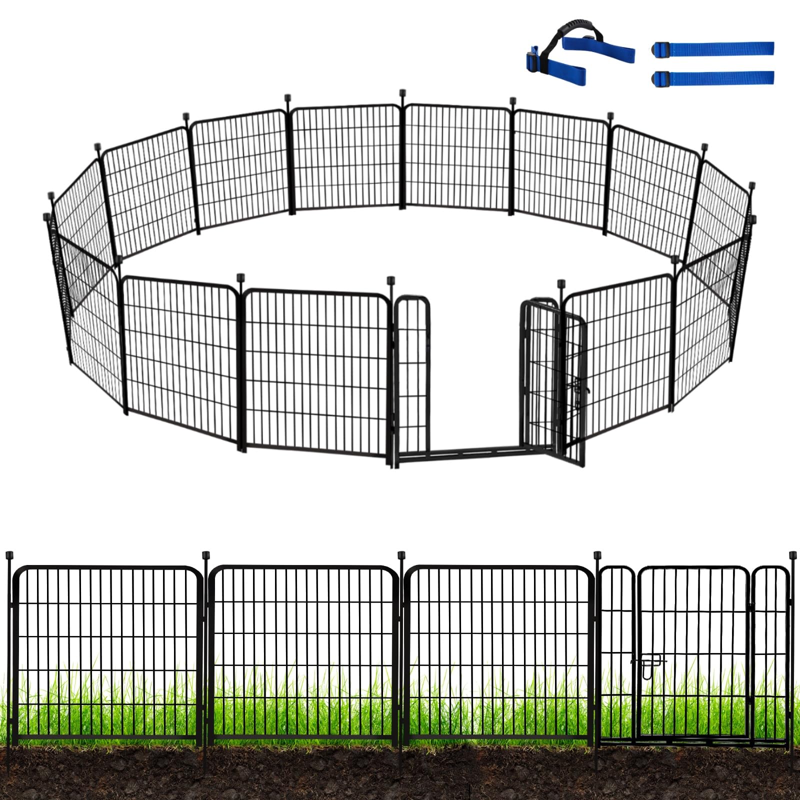 ADAVIN Garden Fence with Gate 36 in(H)×31 Ft(L) 14 Panels, Camping Fence, Tall Animal Barrier Fence, Pet Fences for Dogs Outside, Black Metal Decorative Garden Fencing, Flower Bed Fencing