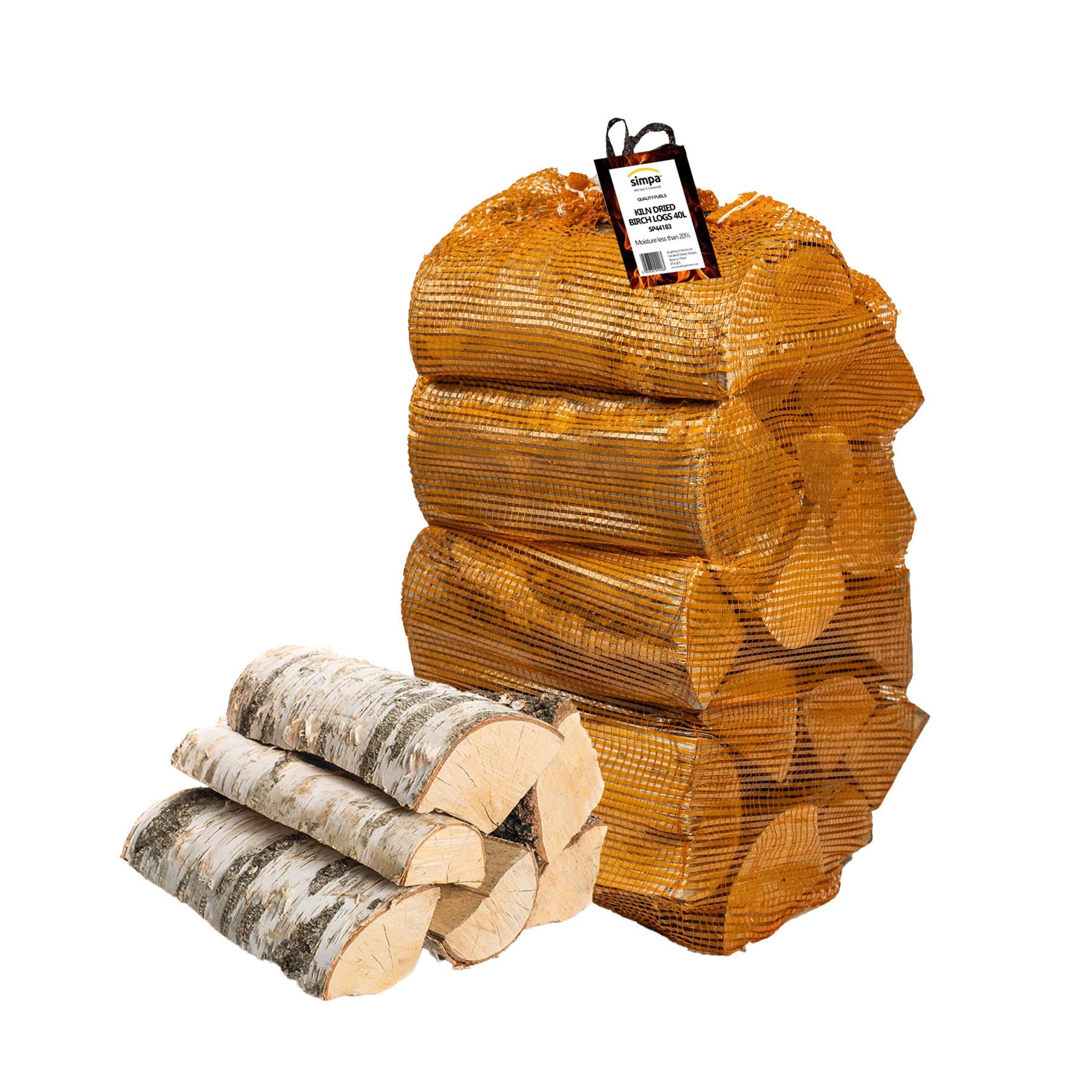 Simpa Brown 40L (12.5Kg Approx) Kiln Dried Birch Hardwood Firewood Logs, Perfect For Open Fires, Wood Burning Stoves, Log Burners, Campfires, Fire Pits