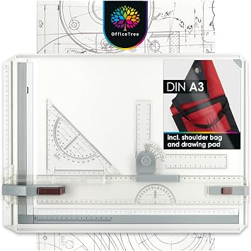 OfficeTree Drawing Board A3 Set - Geo Board 37 x 50 cm - 7 pcs. Architecture Equipment - Architecture Drawing Set - Drafting Table with Carrying Bag and Technical Drawing Equipment