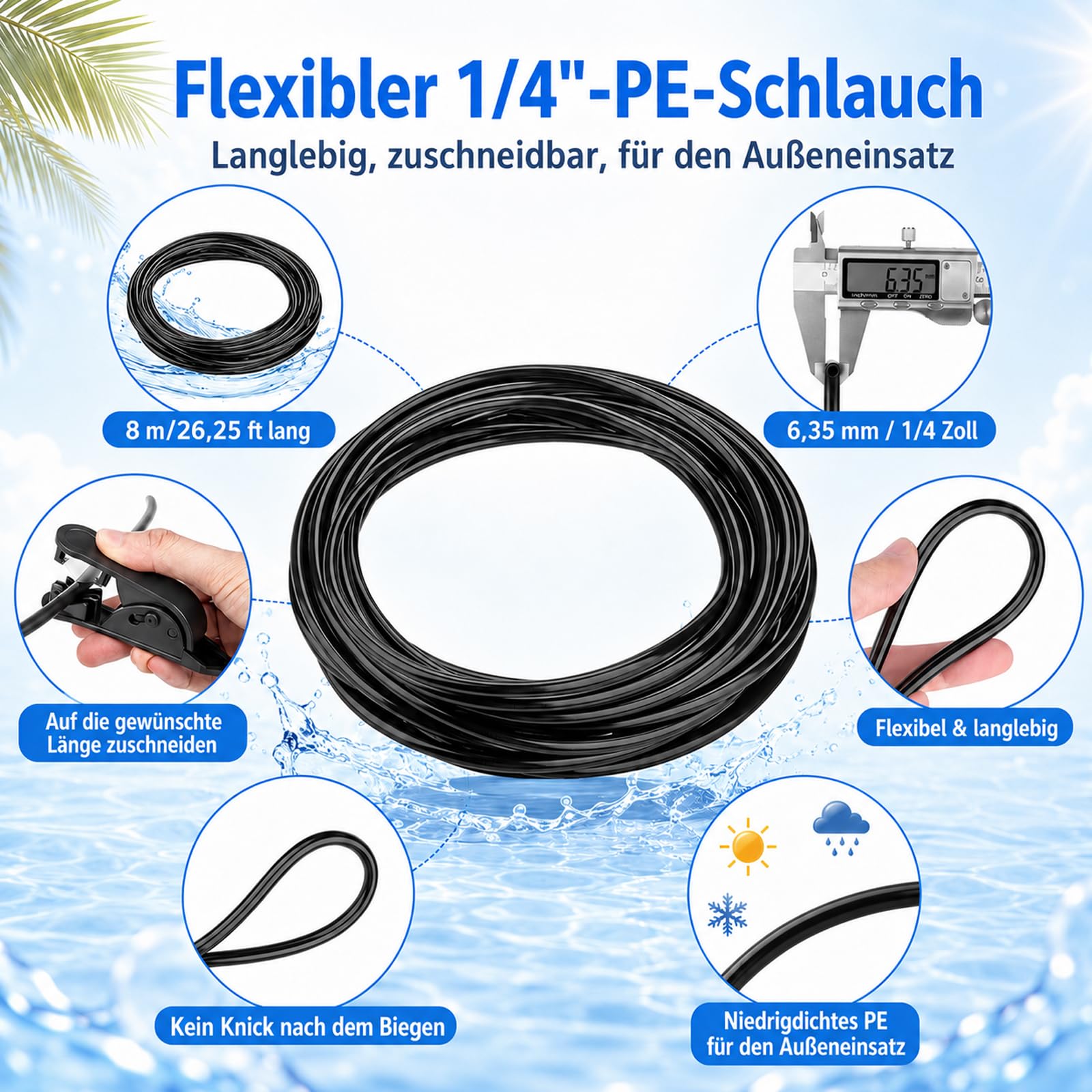 Pulverizador de refrigeración para terraza, manguera de 18 m, sistema de enfriamiento de niebla de agua con adaptador de latón de 3/4 pulgadas y filtro para pulverización de neblina, niebla de