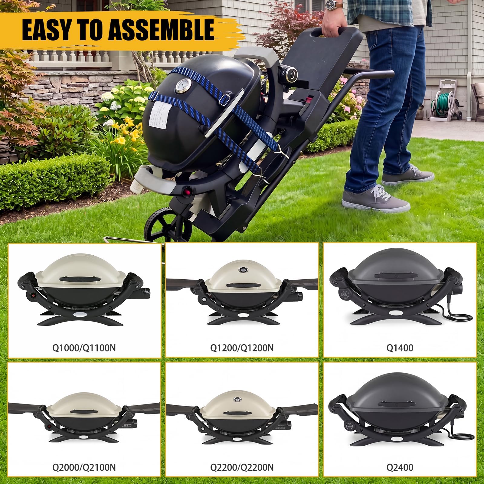 Carrello portatile per griglia Weber Q1200, Q1000, Q2200, Q2000, supporto pieghevole per griglie da tavolo Blackstone da 43,2 cm e 55,9 cm, carrello pieghevole portatile da esterno