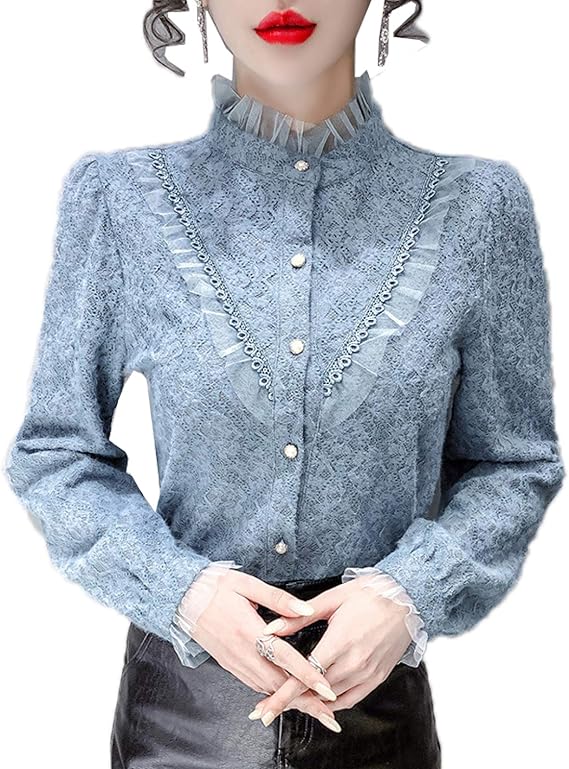 Amazon 長袖シャツ とろみ ブラウス 長袖 ハイネック レース レディース シャツ プルオーバー スリム 白シャツ トップス 長袖 秋 冬 レイめ 大人 可愛い オフィス 通勤 Ol 通学 カジュアル おしゃれ 着痩せ カジュアル フォーマル シャツ ブラウス 通販