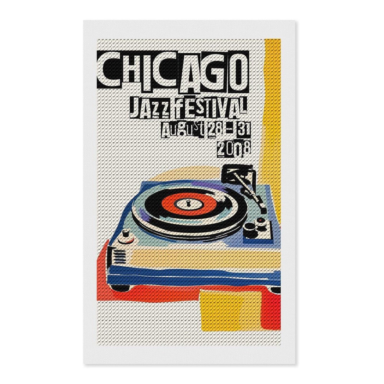 Junmoney Chicago Jazz Festival Diamond Painting Canvas Set 12"x20", Mindful Craft Activity, Nice Detail and Sparkle, Farmhouse Decor, Birthday Gift