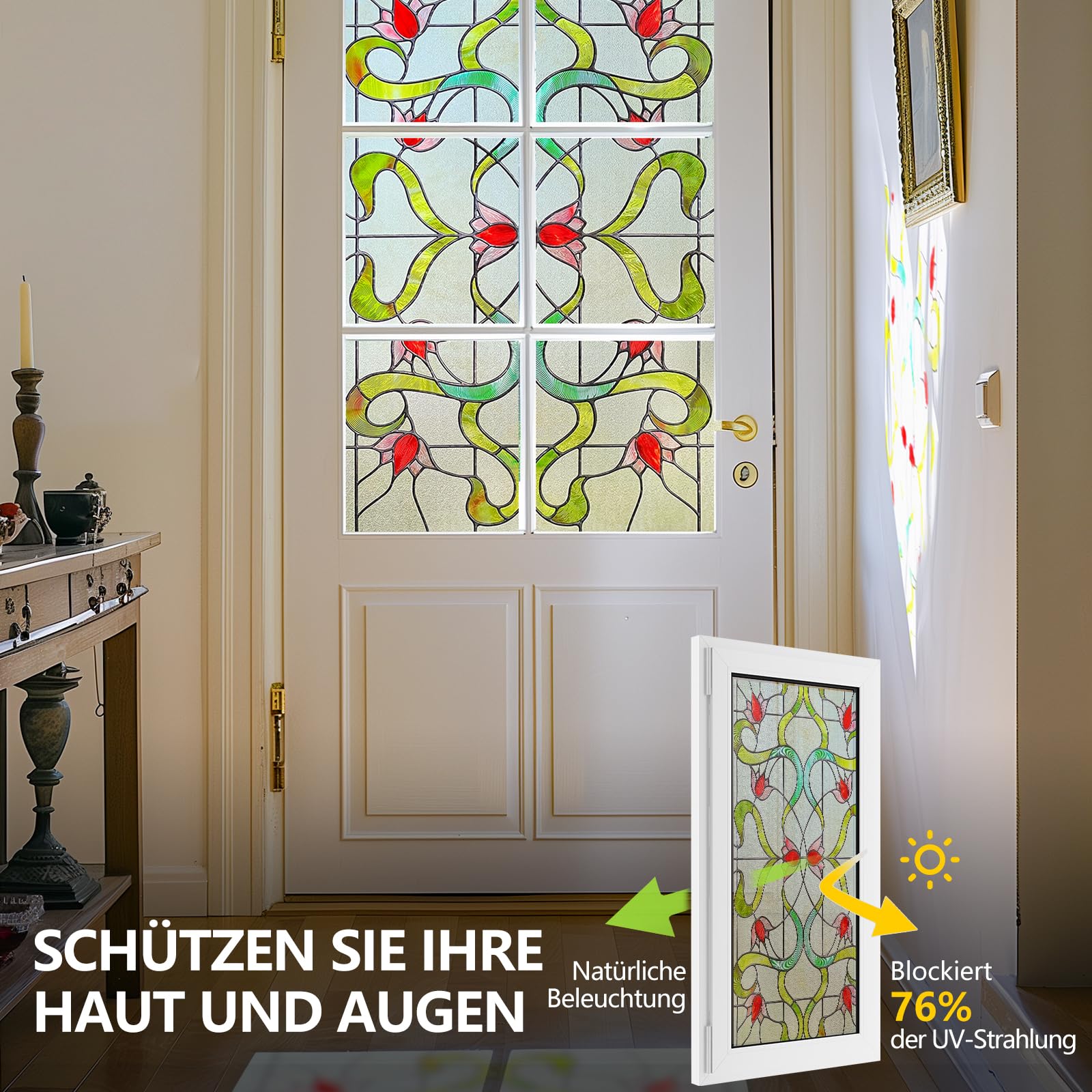 Raamfolie, zelfklevend, 3D gekleurd glasraamfolie