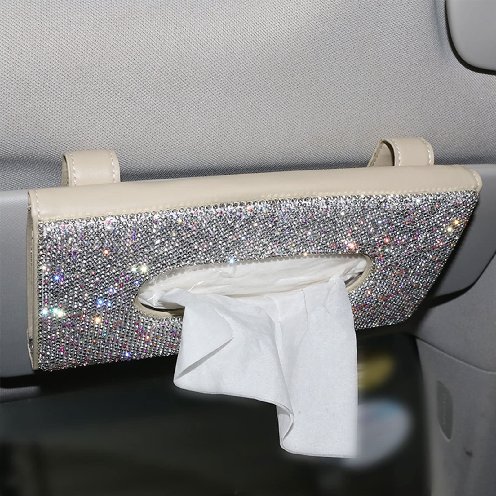 Newl Glitzer-Tücherbox Für Auto - PU-Leder Taschentuchhalter Mit Strass