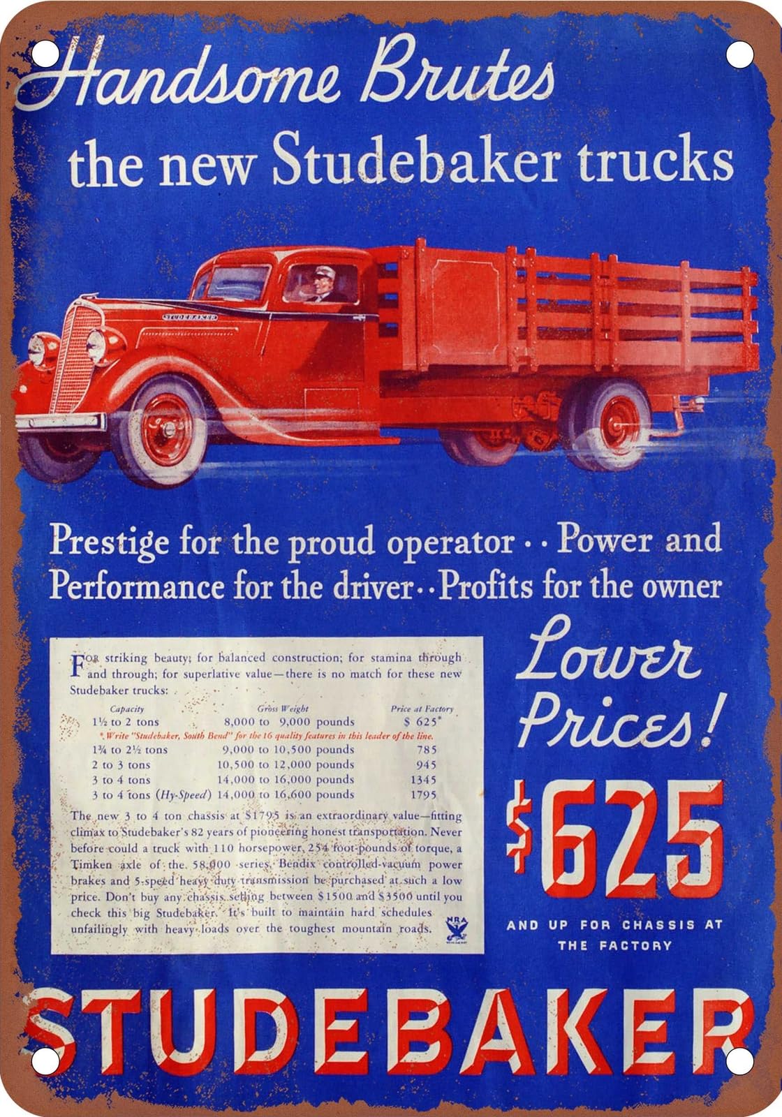 Miaomansenstore Metal Sign - 1935 Studebaker Truck Vintage Ad 01 - Old Retro Rusty Look Home Decor