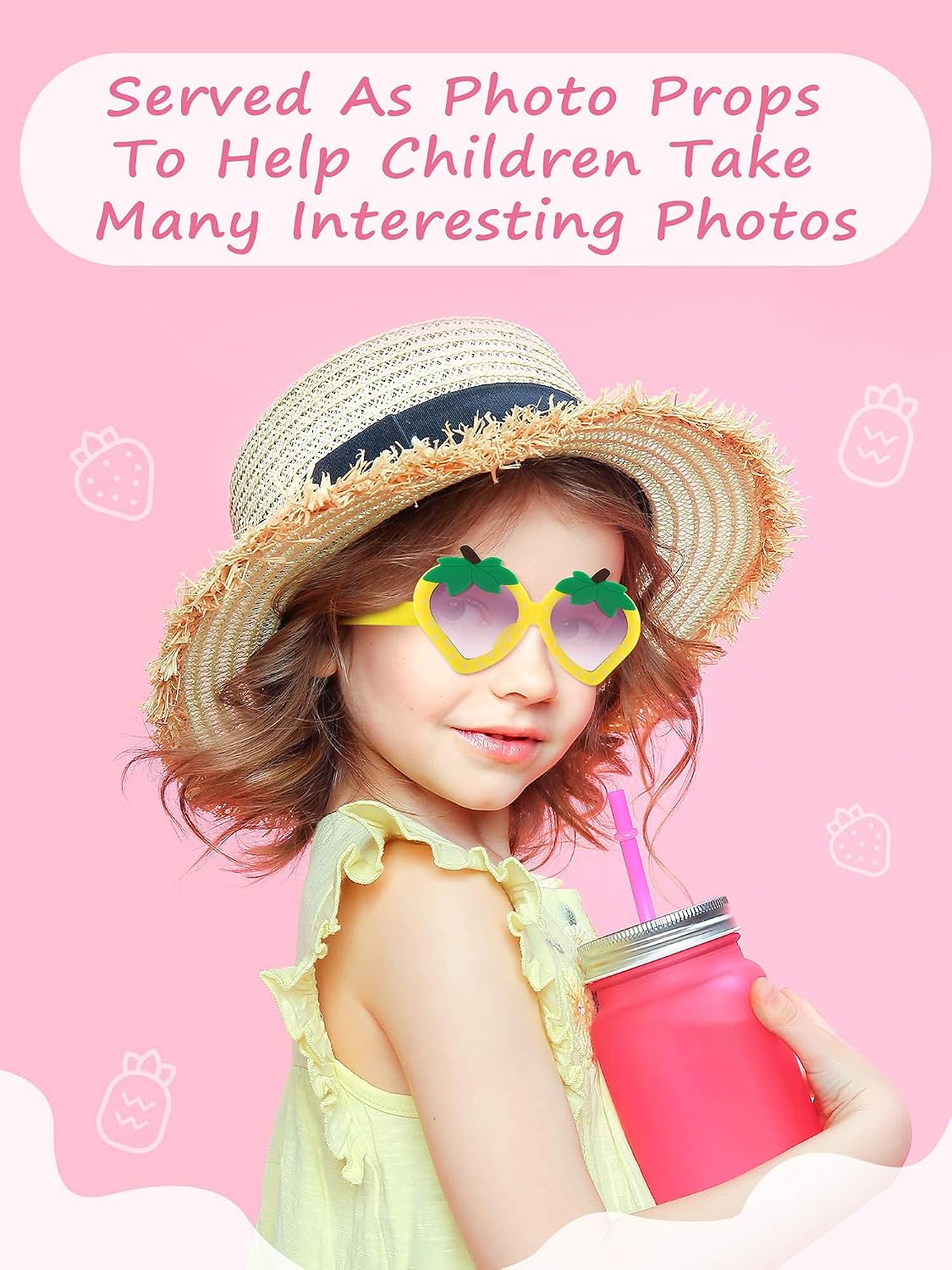 Weewooday 6 Pairs Kids Sunglasses Party Strawberry Pineapple Shaped Sunglasses Cute Round Funny for Toddler Kids Boys Girls