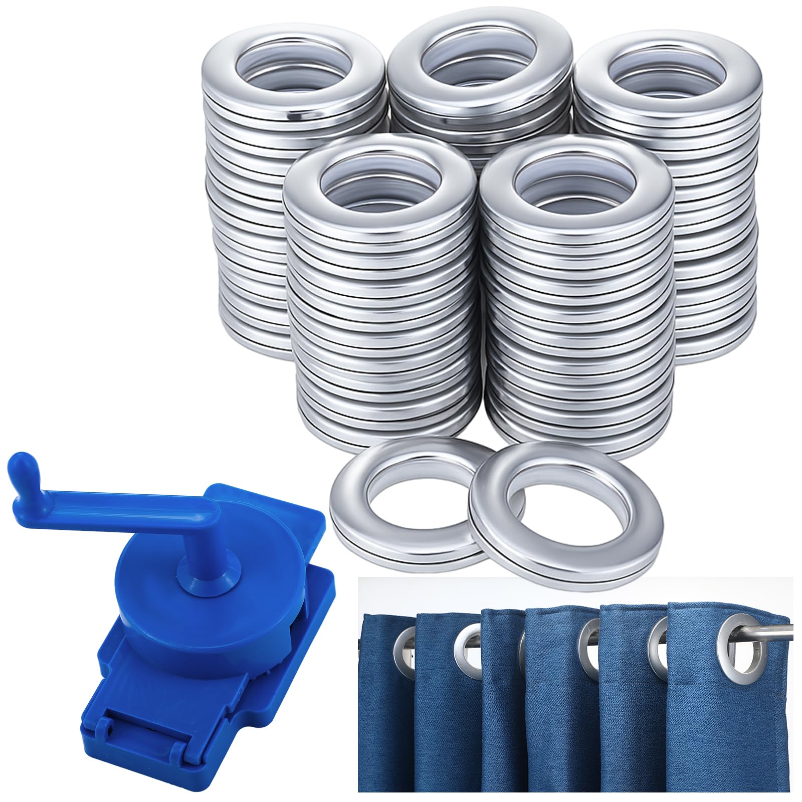 Photo 1 of Otoolling 1 Pack Rotary Curtain Puncher and 50 Pack 1-9/16 Curtain Grommet Plastic Roman Ring Can Make Grommet Kit Hole Punch Cutter for Window Shower Drapery, Living Room(Silver)