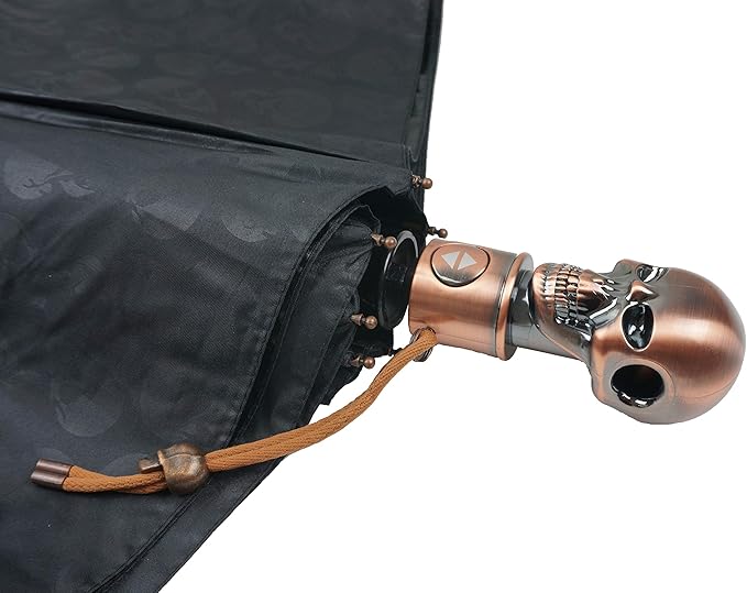 Review MINGXIN011 Auto Open and Close Triple-Folding Umbrella Cool Skulls Printed Canopy Skull Shaped Handle Inner UV Protection Golden Coating Parasol Review MINGXIN011 Auto Open and Close Triple-Folding Umbrella Cool Skulls Printed Canopy Skull Shaped Handle Inner UV Protection Golden Coating Parasol