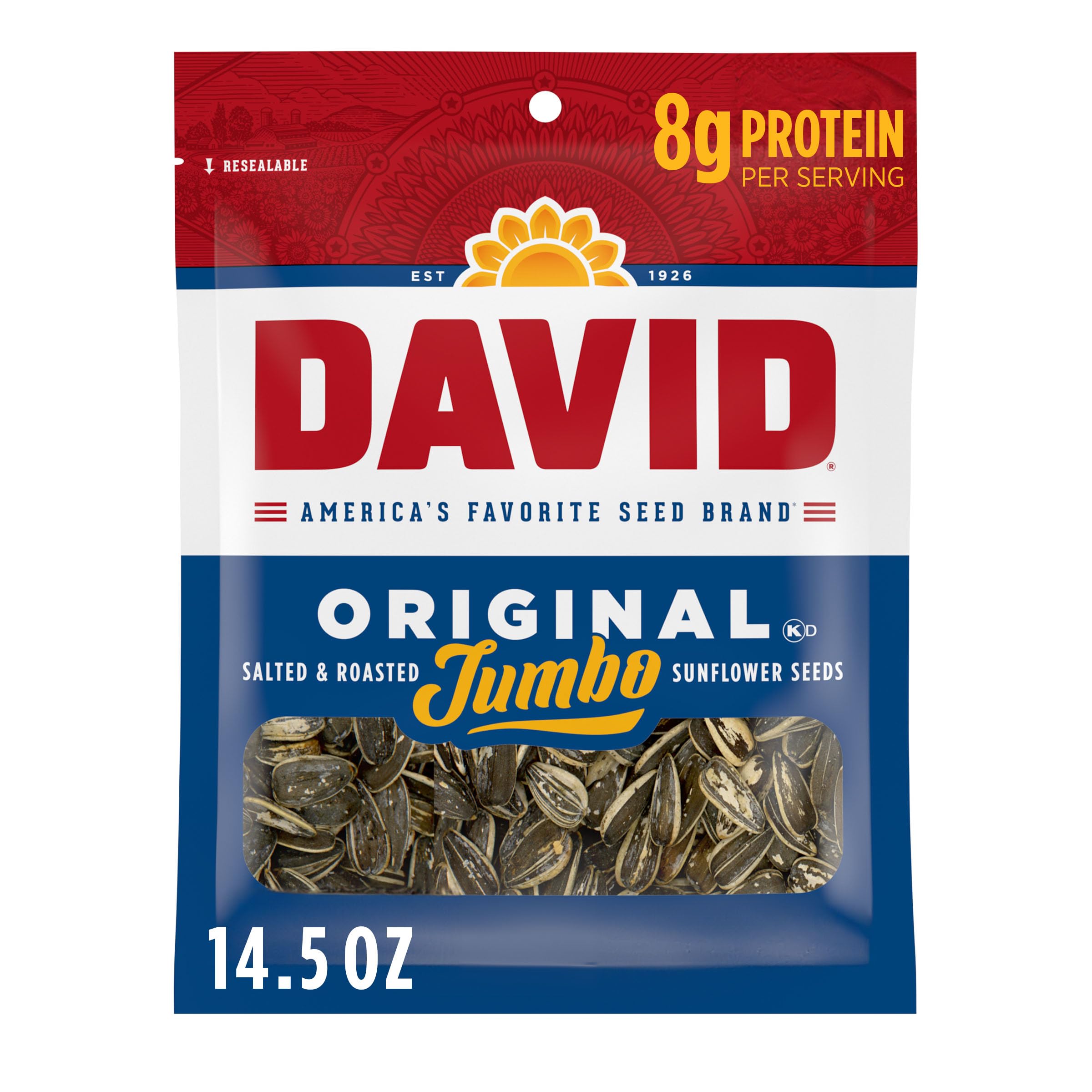 DAVID Seeds Original Salted and Roasted Sunflower Seeds, Keto Friendly Snack, 14.5 OZ Bags, 12 Pack