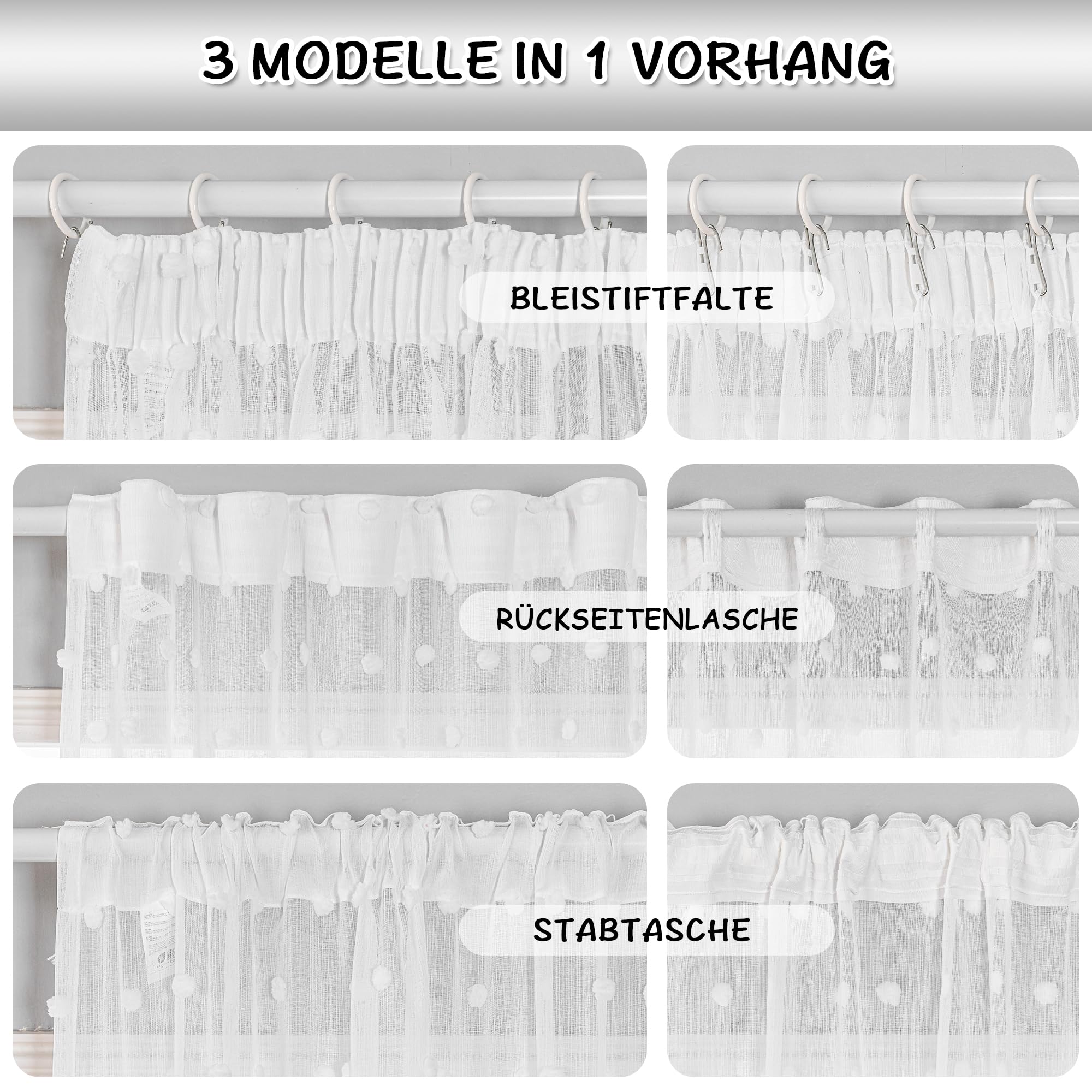 MYSKY HOME Gardinen mit Kräuselband Vorhang Voile Vorhänge Kinderzimmer Modern Gardine Sticken Halbtransparent Raumteiler Schiebevorhang Wohnzimmer 2er Set, Weiss, H 245 x B 140 cm