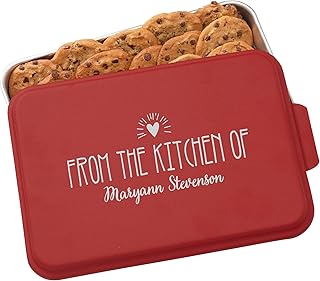 Personalization Universe Aluminum Made With Love Personalized Cake Pan with Lid, Perfect for Cake, Brownies, Casseroles, Cookies, Oven Safe, Made in USA - 9x13 Red Lid