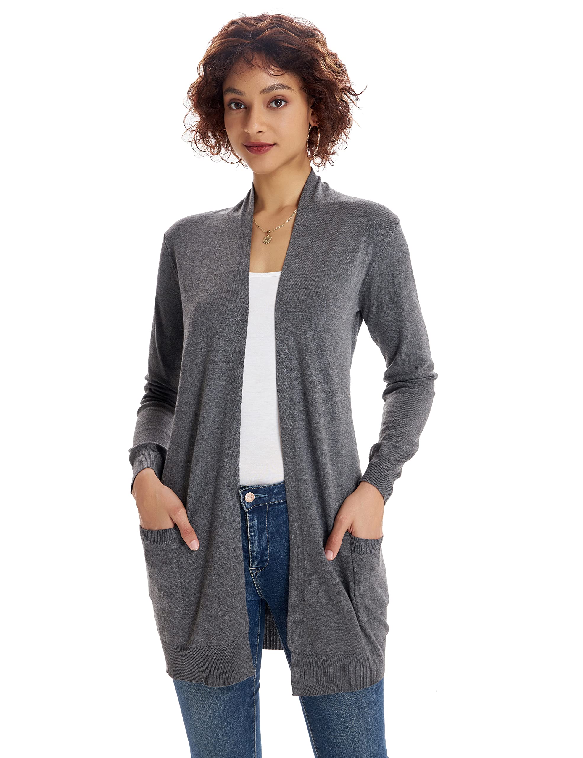Front Cardigan Ladies Grey Cardigan With Pockets Women Long Sleeve