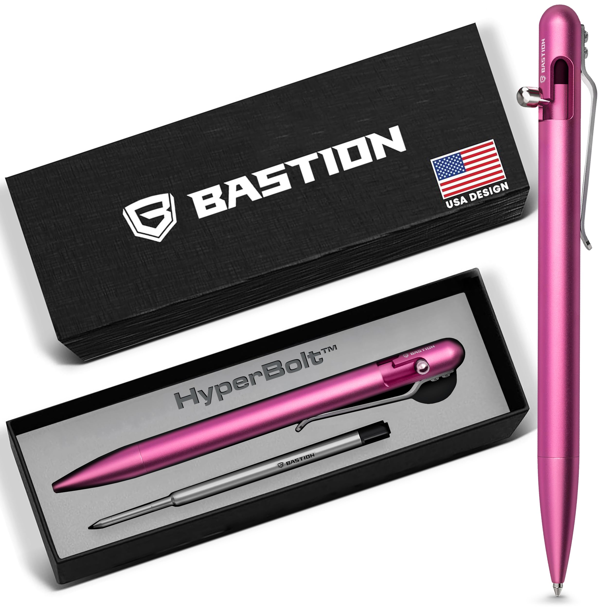Luxury Slim Bolt Action Pen, Lightweight Aluminum EDC Pen with Fine Tip, Professional Ballpoint Pen for School and Work - Pink