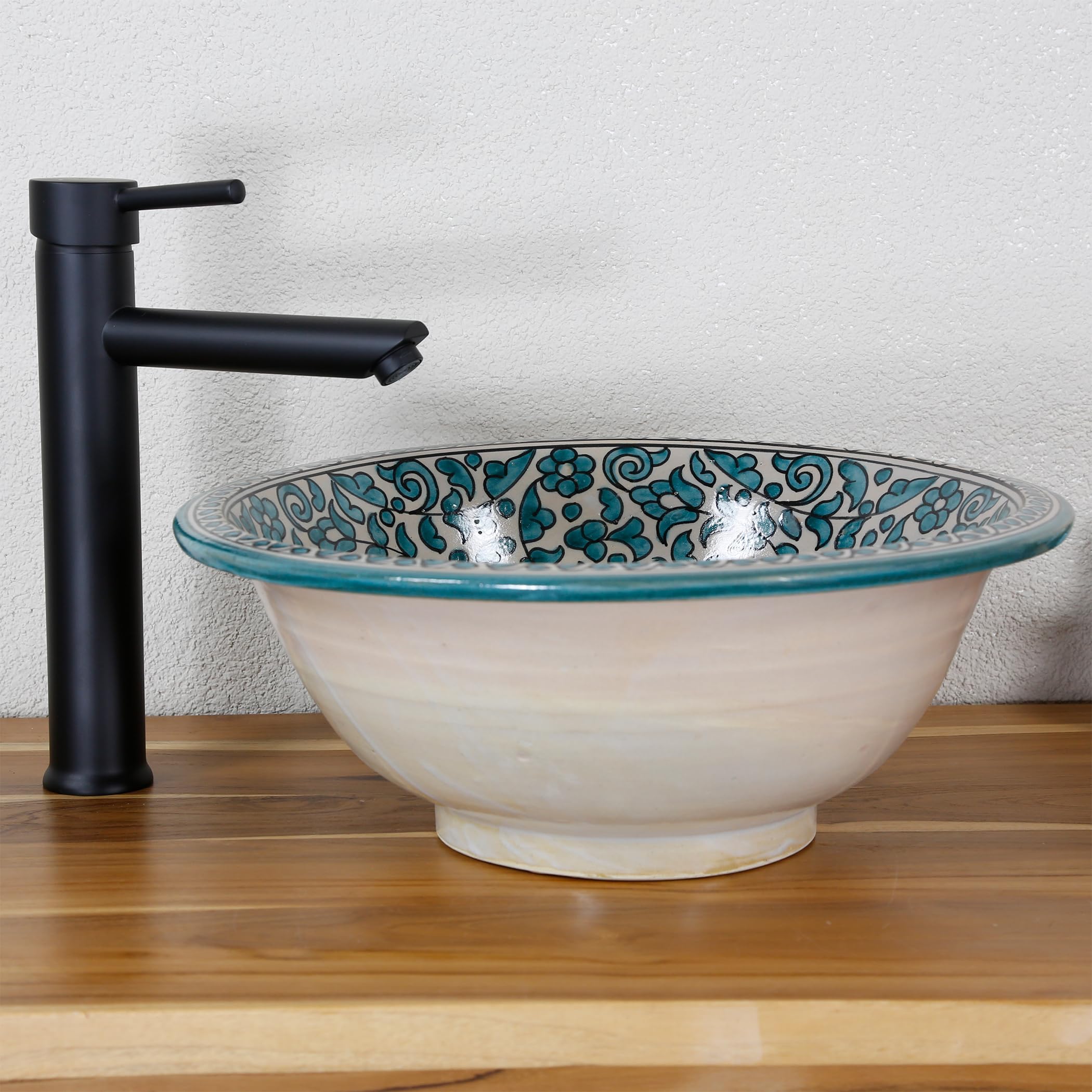Lavabo de cerámica empotrable redondo sin agujero para grifo turquesa