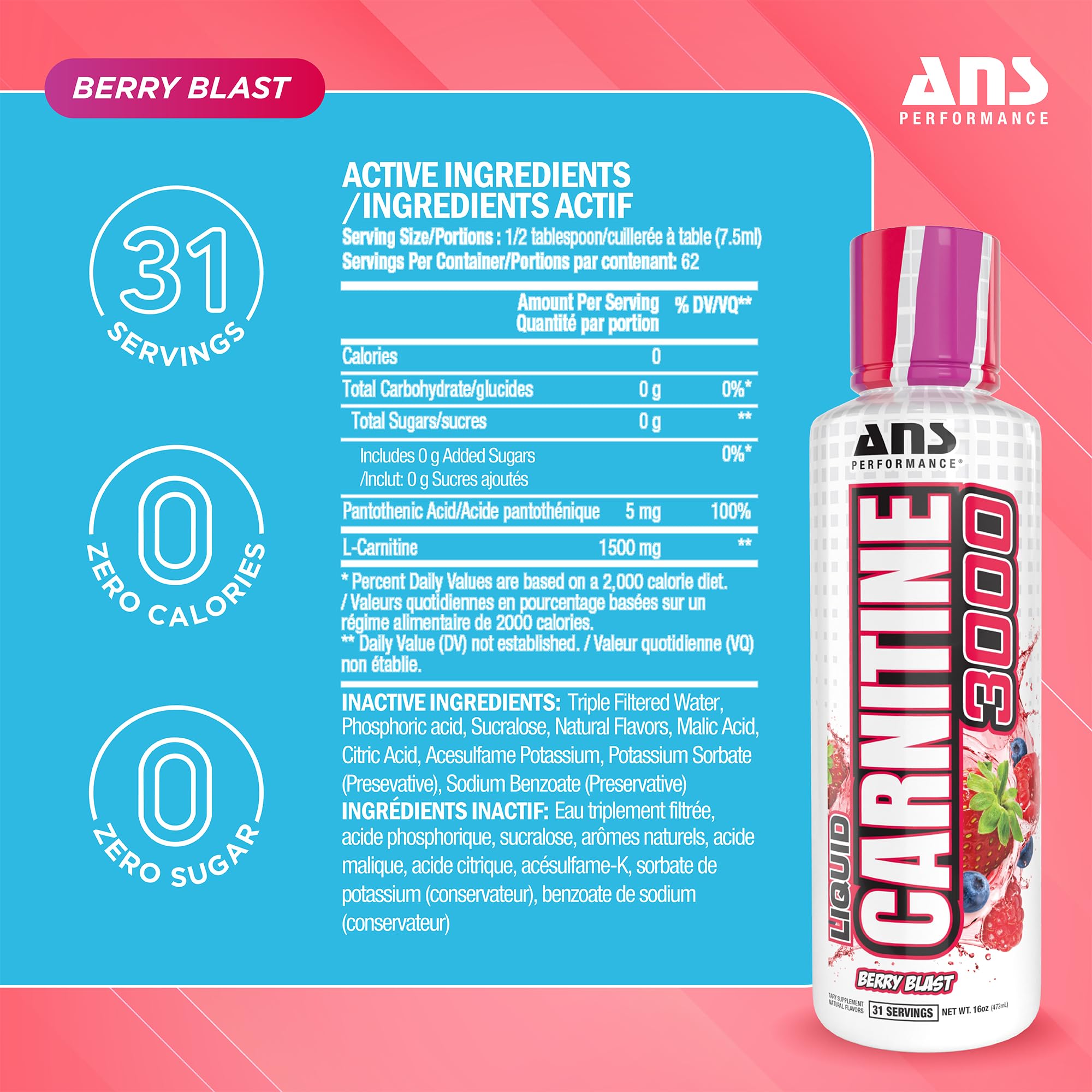 ANS Performance Diablo Carnitine 3000 (473 mL, 16 oz) - Muscle Recovery Support - Double The Value with 3000 mL of L Carnitine per 15 mL - Delicious Flavours (Berry Blast) : Amazon.ca: Health & Personal Care ANS Performance Diablo Carnitine 3000 (473 mL, 16 oz) - Muscle Recovery Support - Double The Value with 3000 mL of L Carnitine per 15 mL - Delicious Flavours (Berry Blast) : Amazon.ca: Health & Personal Care
