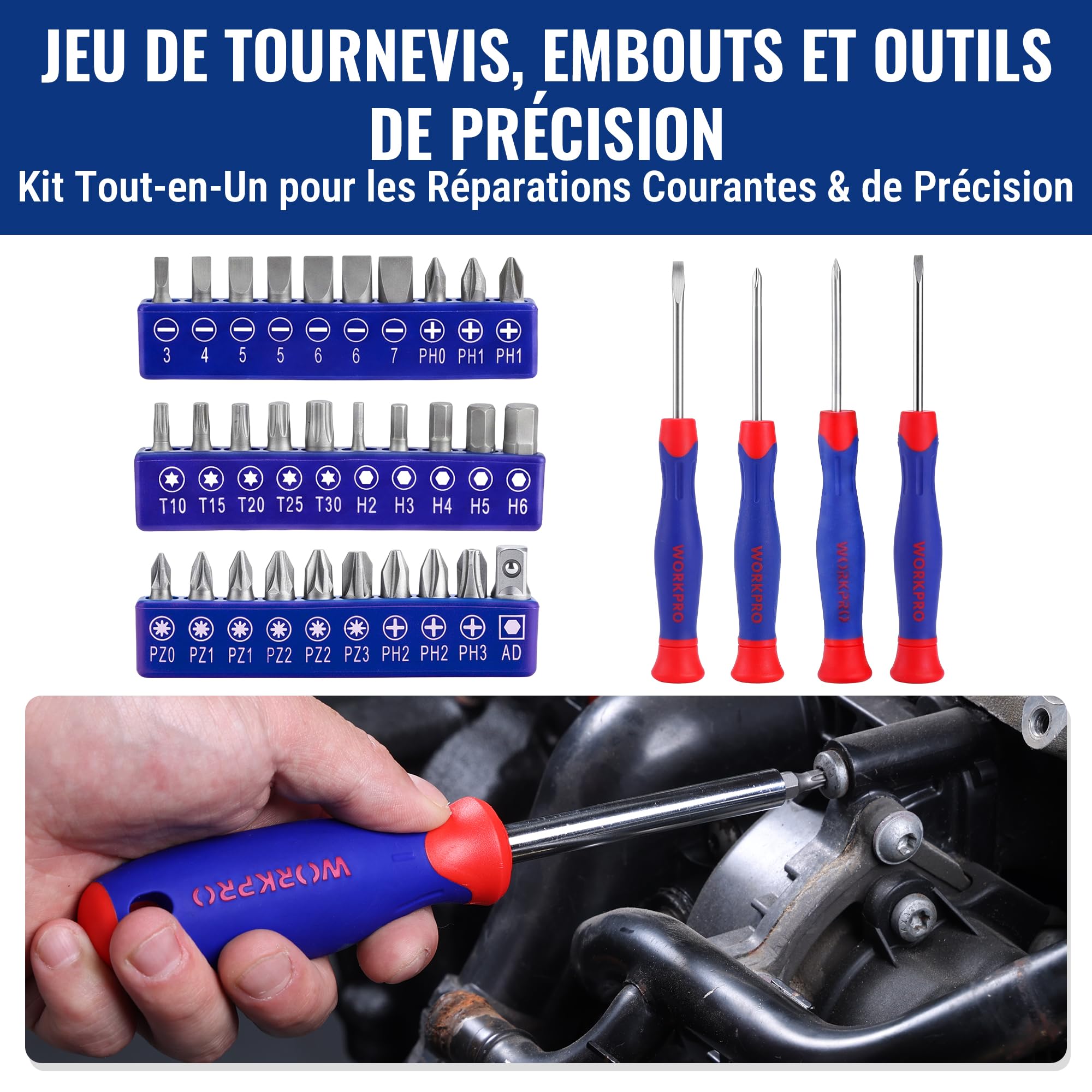 WORKPRO Kit d'Outils Maison 160 Pièces avec Mallette de Rangement | avec Tournevis, Pinces, Clés, Marteau et Cliquet, Idéal pour Bricolage et Entretien Domestique