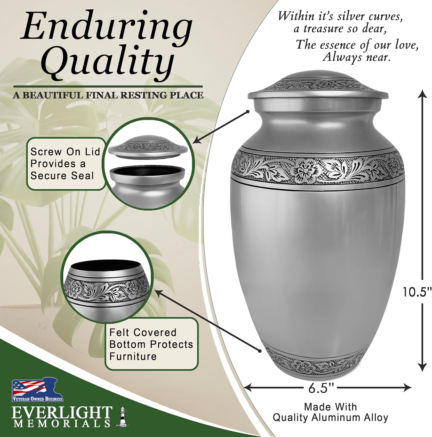 Cremation Urns for Human Ashes - Pewter Grecian Classic Large Decorative Urn for Adult Men & Women - Burial Urns for Adult Human Ashes - Image 3