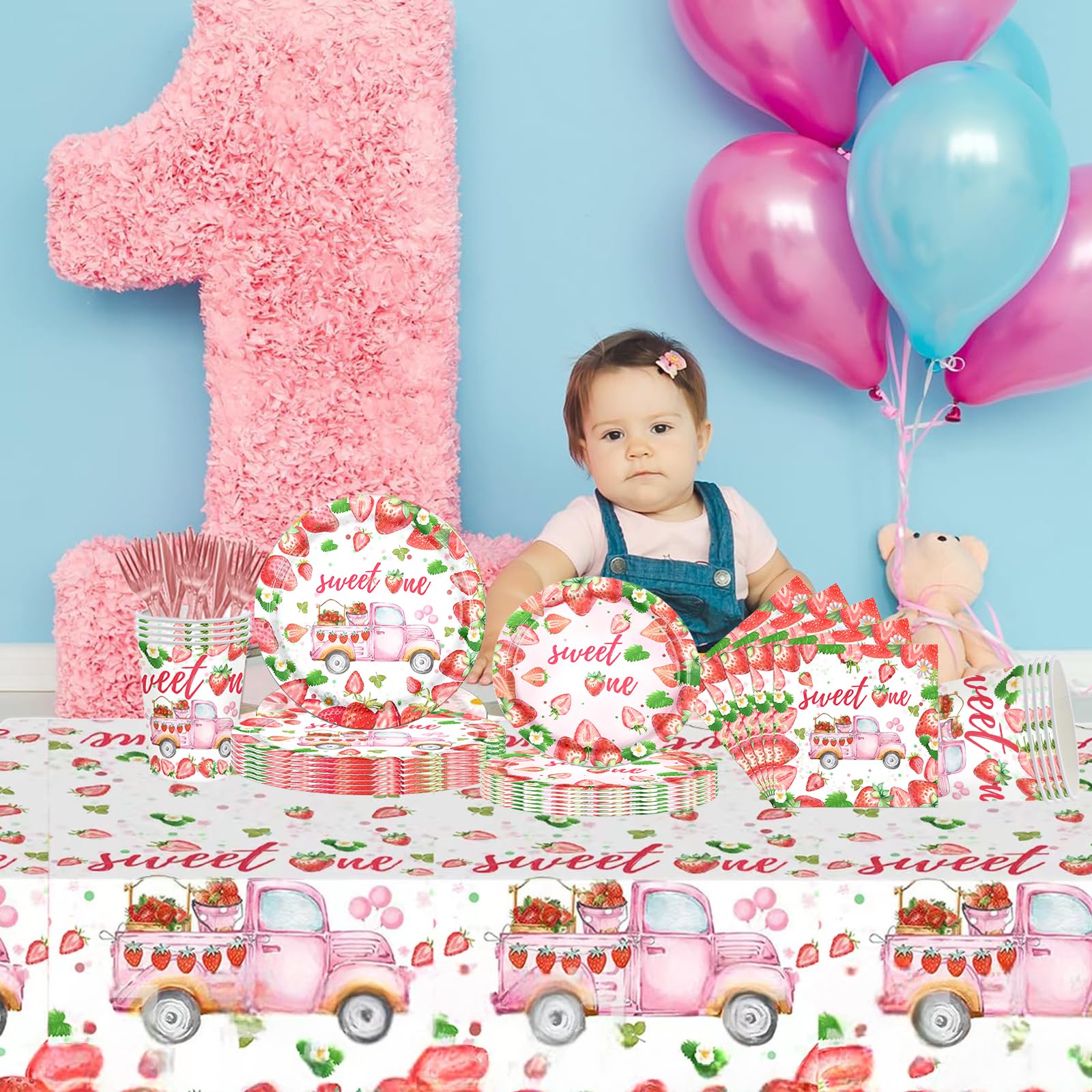 Set Festa Fragola 60 Pezzi – Piatti, Bicchieri E Tovaglioli Rosa A Tema Fragola Per Compleanno E Picnic