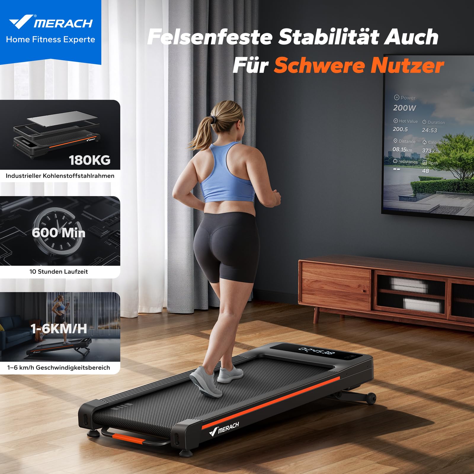 MERACH Walking Pad, Laufband Für Zuhause mit 12%/10% Automatischer Steigung, Max 180KG/159KG, Leiser Motor, Laufband Schreibtisch für den Heim- und Bürogebrauch, Geräuscharme Laufbänder,Fernbedienung