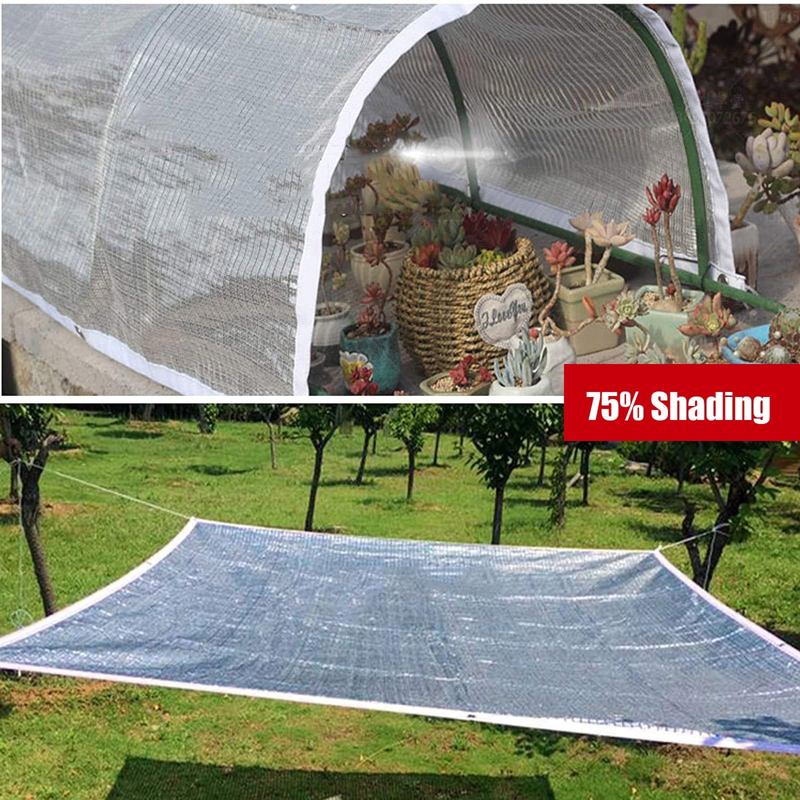 Odblaskowy baldachim przeciwsłoneczny z folii aluminiowej, 75% filtr przeciwsłoneczny, do ogrodu, na patio, samochód i pies, oddychający, odporny na deszcz, pokrowiec na rośliny, do użytku na zewnątrz