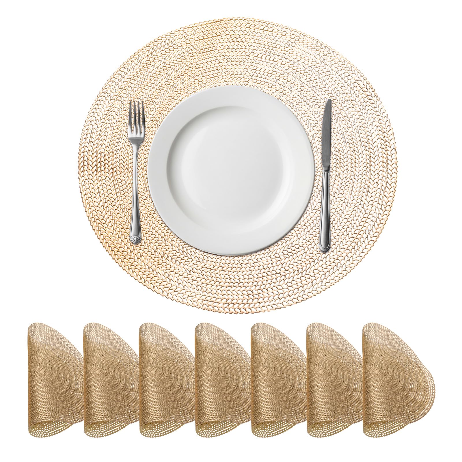 Sets de table ronds dorés uxcell en polyvinyle métallisé lavables pour repas de fête x8