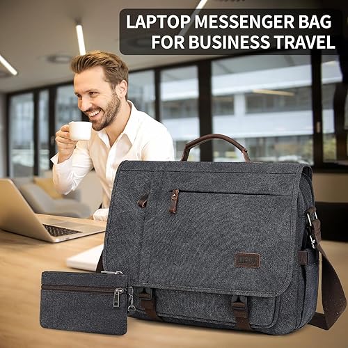 Miniatura 9 de JIELV Computer Messenger Bag for Man,15.6 Inch Laptop Shoulder Bag Waterproof Canvas Briefcase for Office Work Business
