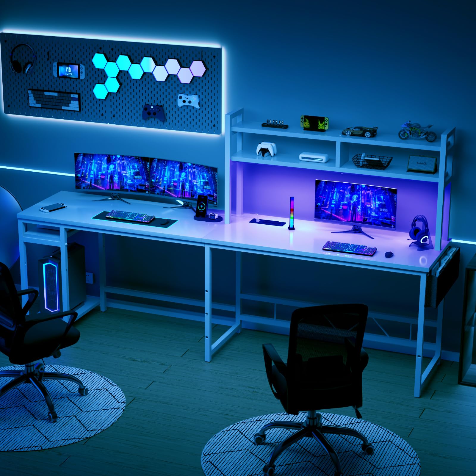 JUMMICO Bureau Gaming d'angle en L avec Rangement, 160x120 cm, Blanc