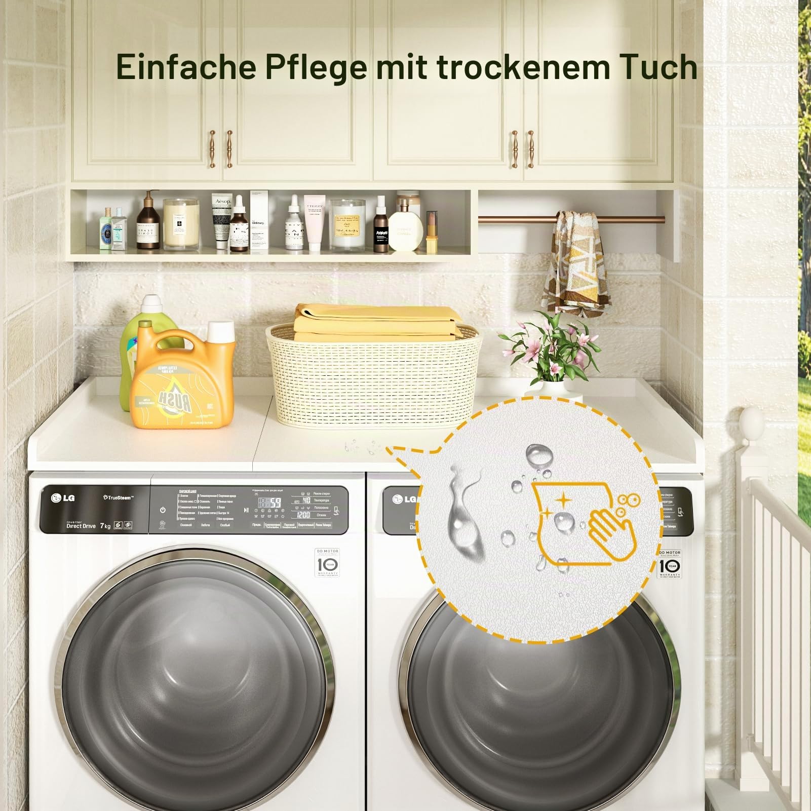 Ulif Arbeitsplatte für Waschmaschine und Trockner, Melamin-Oberfläche für Waschküche, Aufbewahrung und Organisation, 69,8 cm B x 137,2 cm L x 6,6 cm H, Weiß