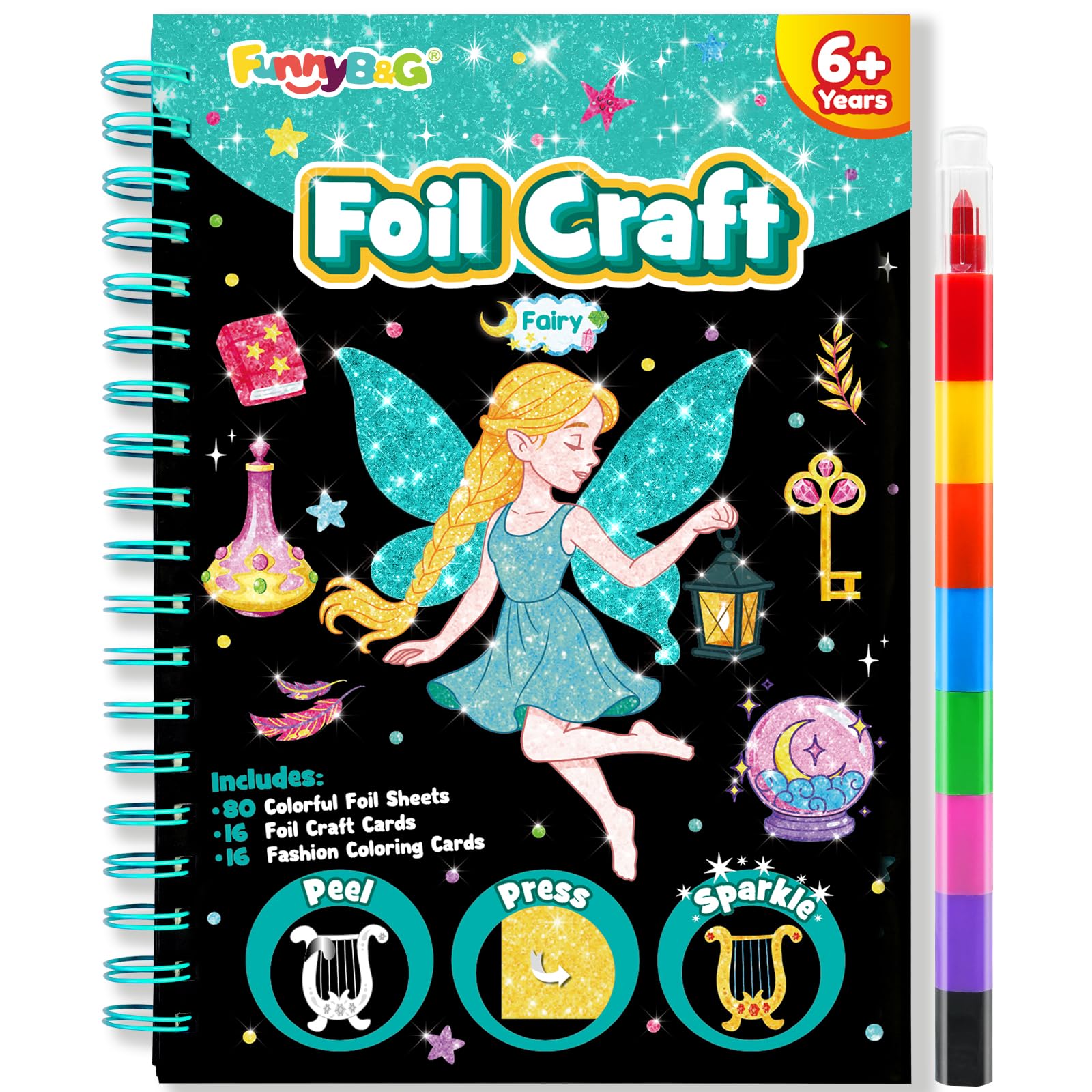 FUNNYB&amp;G Foil Art Craft Kit for Kids, Fairy Birthday Gift Toy for Girls