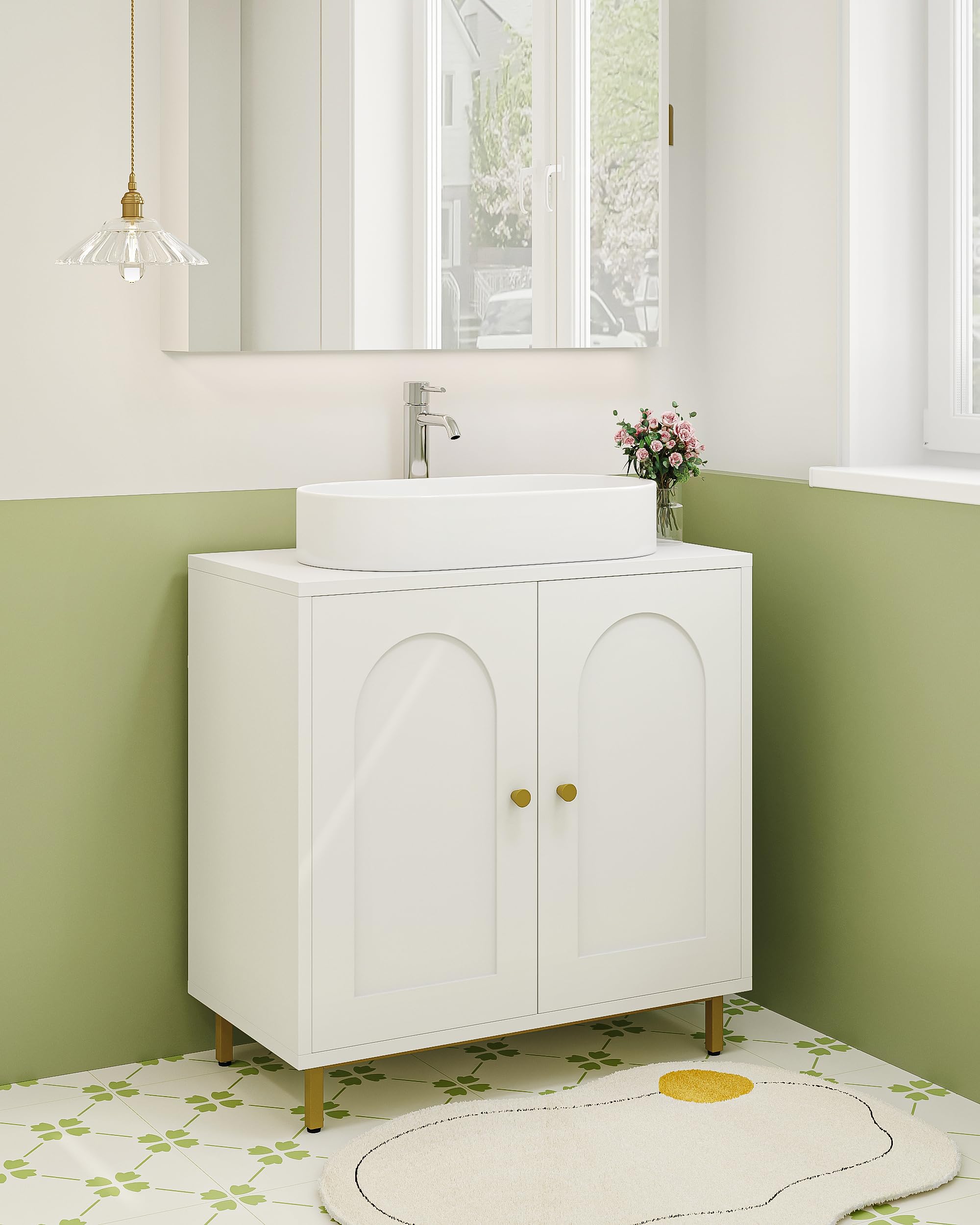 Hzuaneri Waschbeckenunterschrank, Unterschrank, Waschtischunterschrank, Badezimmerschrank mit 2 Türen, Verstellbare Ablage, Viel Stauraum, Freistehend, Landhausstil, 30 x 60 x 63 cm, Weiß BC19103X