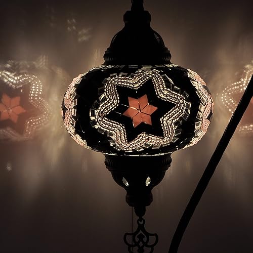 Mosland Home Turkish Lamp Mosaic Table Lamps  Turkish Moroccan Lamp with Bronze Base  Handmade Swan Neck Tiffany Night Lamp  Mosaic Glass Bedside
