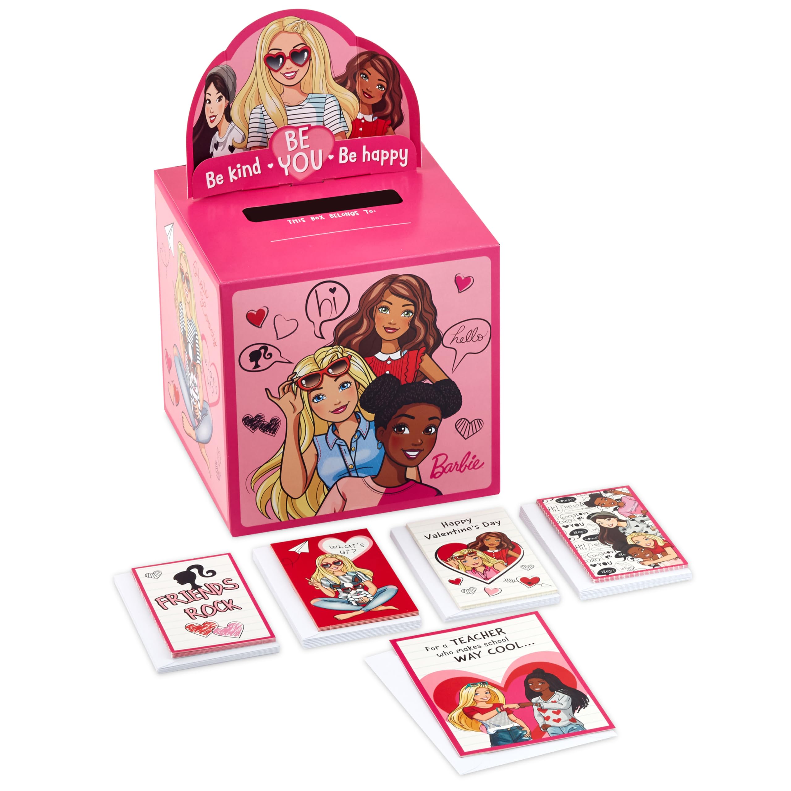 Barbie Valentines Day Cards and Mailbox for Kids School Classroom Exchange (1 Box, 32 Valentine Cards, 1 Teacher Card)
