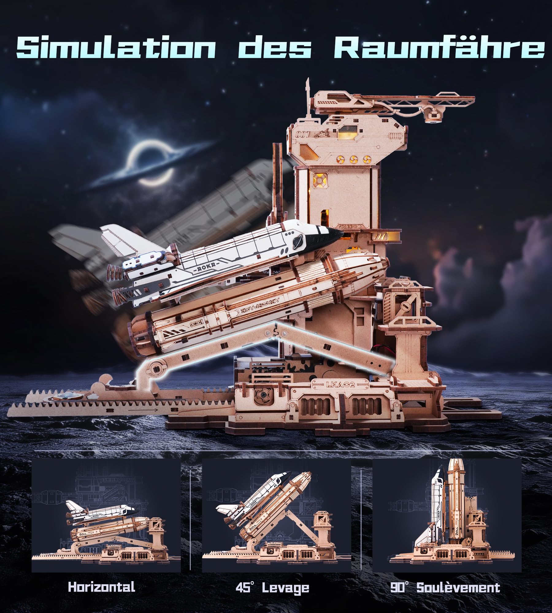 ROKR 3D Holzpuzzle Erwachsene Raumfähren Modellbausatz STEM Geschenkidee für Männer (Space Shuttle LKA02)