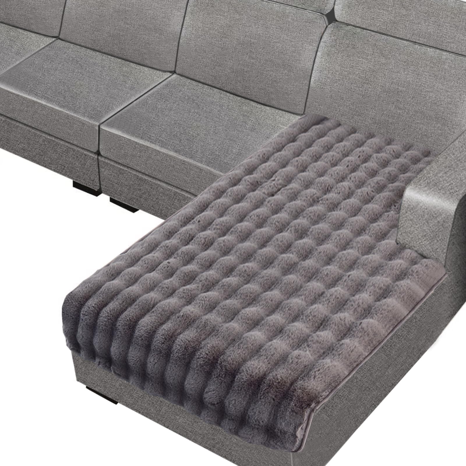 SYLC Rabbit Plush Sofa Cover 1 2 3 Seater, Sofa Slipcover Corner L Shape Thick Warm Couch Protector Anti-slip Caravan Seat Cushion Covers for Kids, Pets (Dark Grey,D 90 cm × W 280 cm)