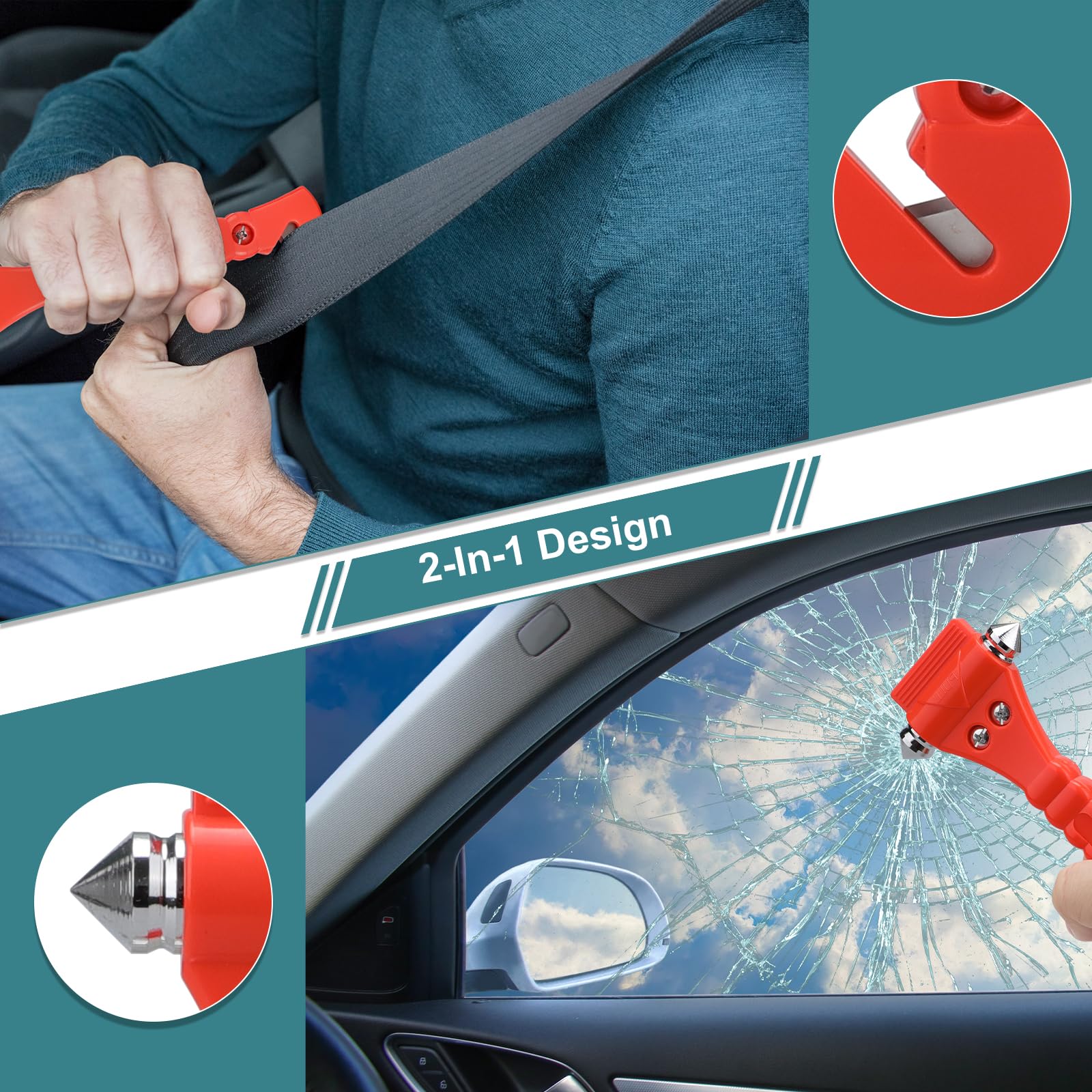 Martello Di Emergenza Auto 3 Pezzi - Rompivetro E Taglia Cinture 2 In 1 Per Auto E Camion - Foto 4