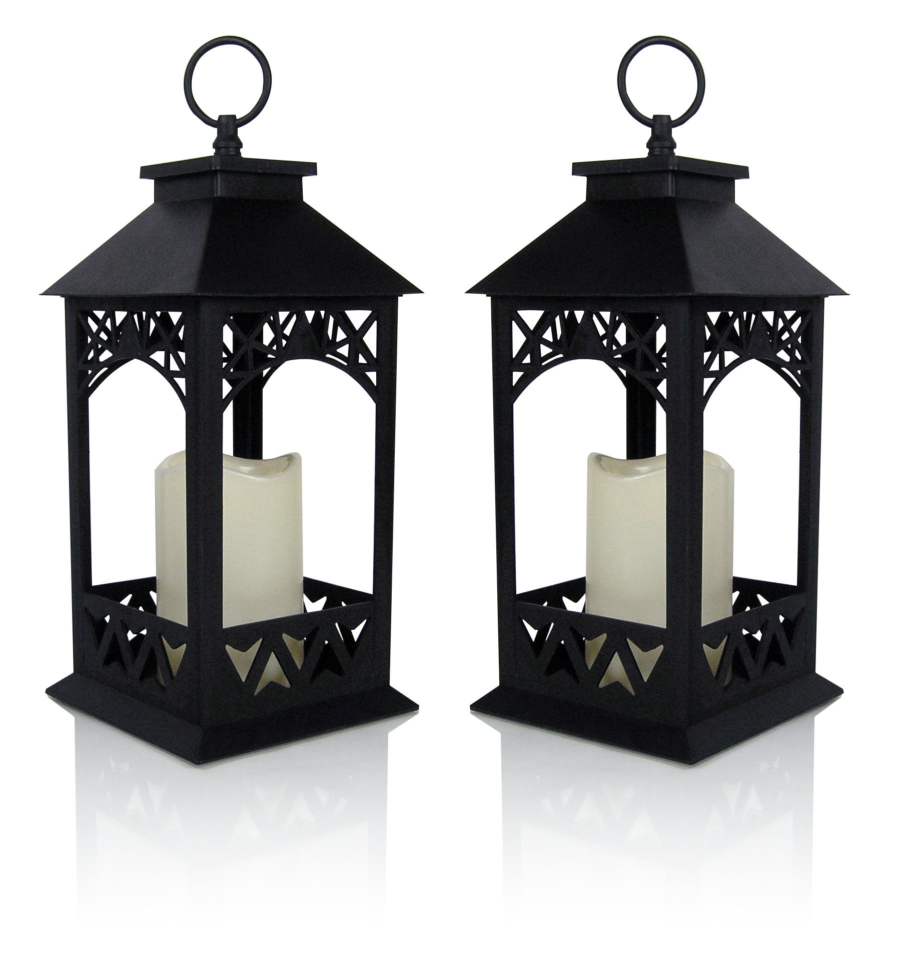 Decorative Lanterns - Set of 2 Black Lantern with LED Pillar Candle and a 5 Hour Timer - Candle Lanterns Outdoor - 13H by Banberry Designs