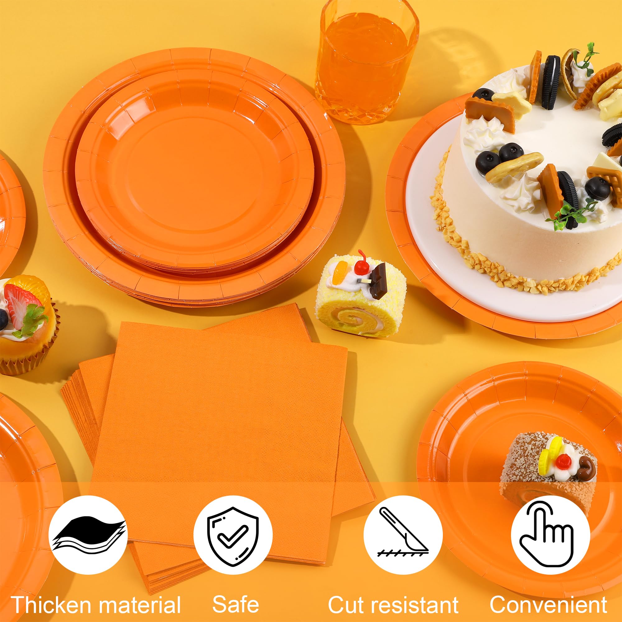 Ruisita Partyzubehör Set Orange – 48 Teile Mit Papptellern & Servietten, Für 16 Gäste
