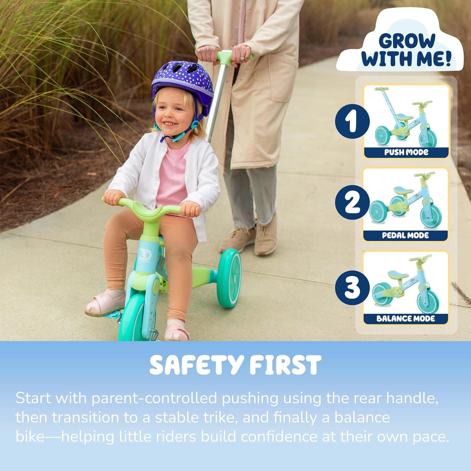 Dynacraft Bluey Unisex Non-Electric 3-in-1 Push Tricycle