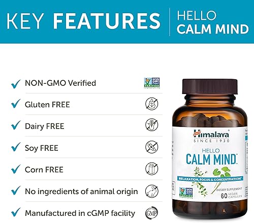Miniatura 5 de Himalaya Hello Calm Mind - Suplemento de hierbas con bacopa, L-teanina, Gotu Kola, apoya la concentración y la concentración, la función cognitiva,