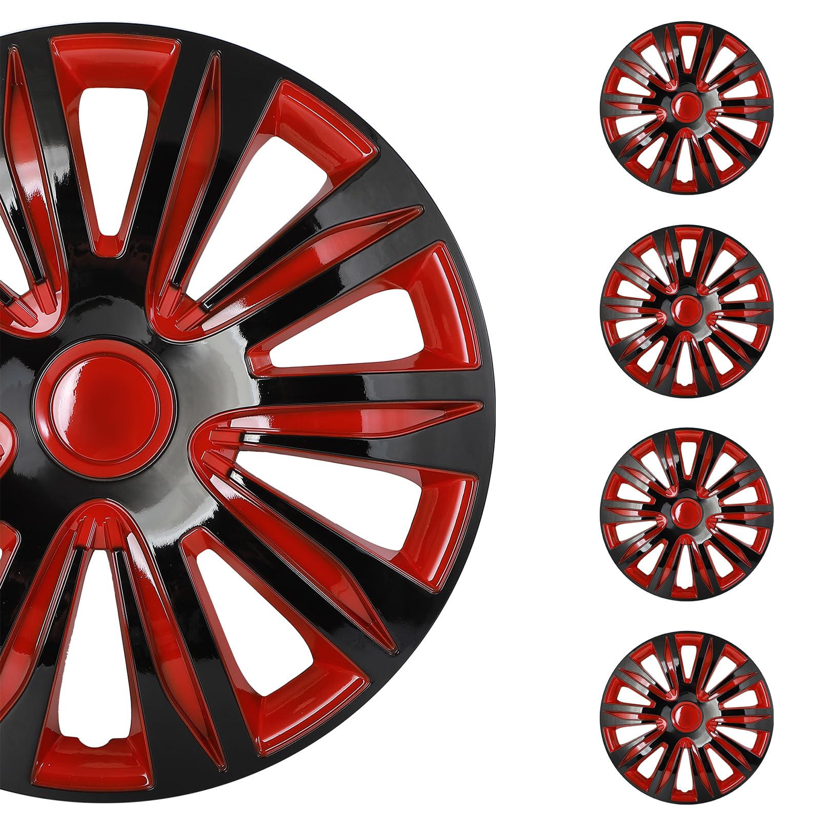 SCITOO Hubcaps Wheel Cover 17" 4 PCS Black &amp; Red