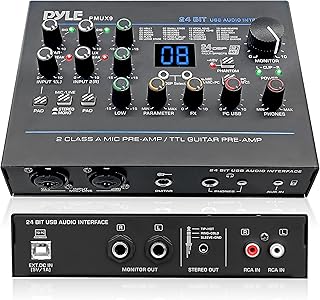 Pyle USB Audio Interface - MIC/LINE - Guitar - AUX Stereo & RCA Inputs - Preset 24 Digital Effects - Phantom Power - Phone/Stereo/Monitor/Headphone Outputs - For Computer Playing & Recording - PMUX9
